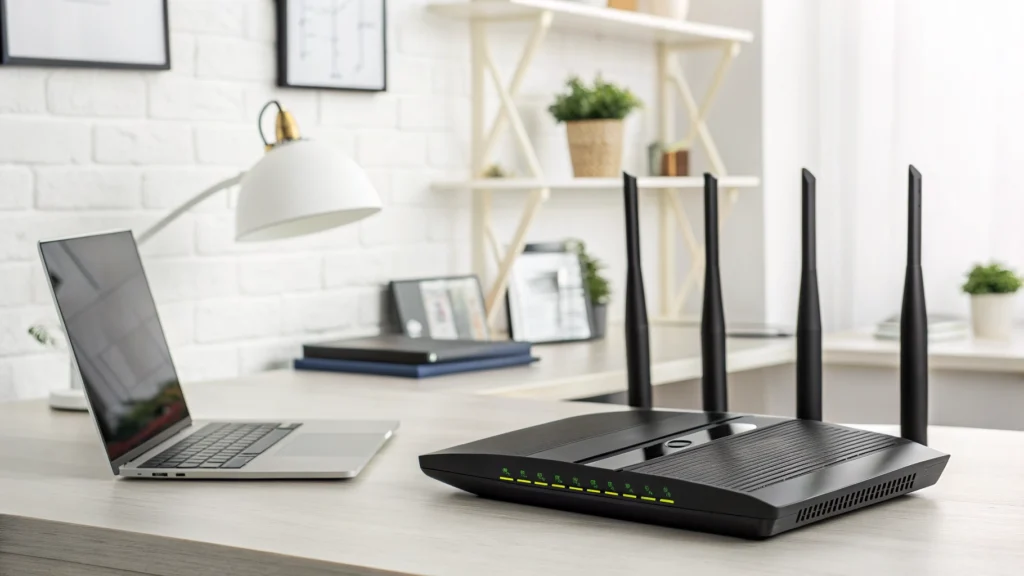 Nowoczesny router Wi-Fi 6 w domowym biurze